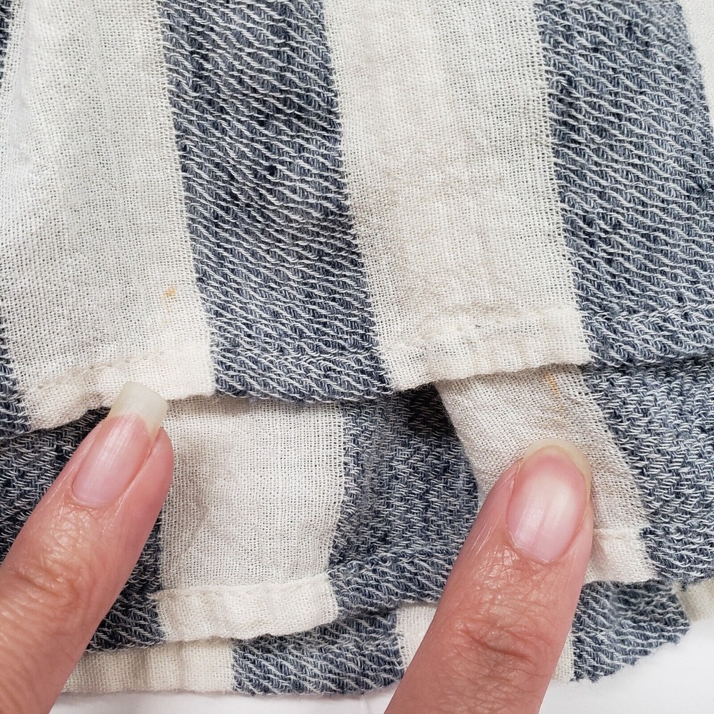 Lucky Brand Peplum Top Womens Medium White Striped Henley Boho Ruffle Western - Picture 9 of 16